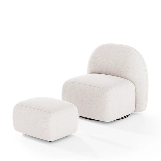 Conjunto Poltrona Giratória e Puff Estofados Aurora