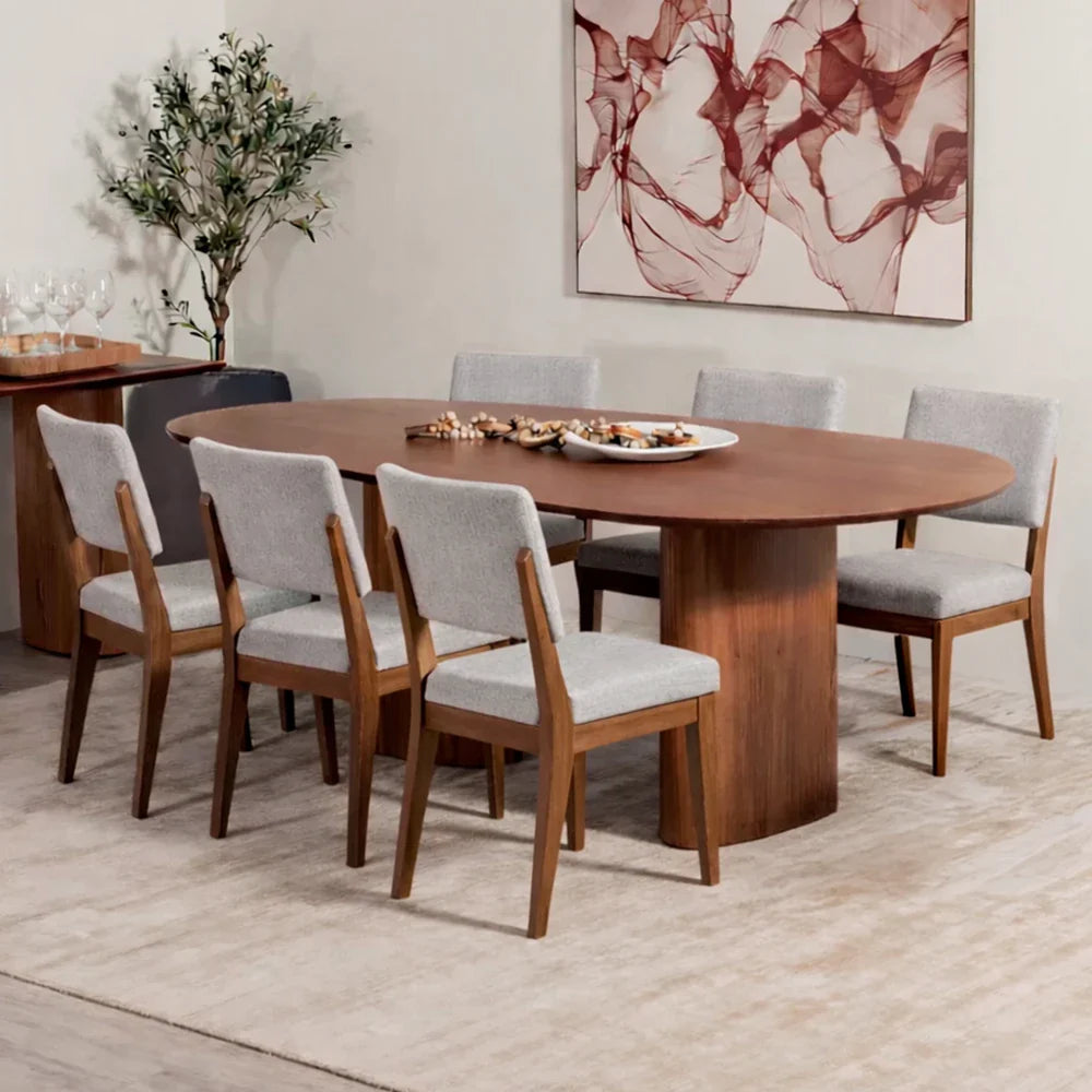Conjunto de Jantar Mesa Orgânica Gaya 6 Cadeiras Ella - Natural c/ Mescla Cinza
