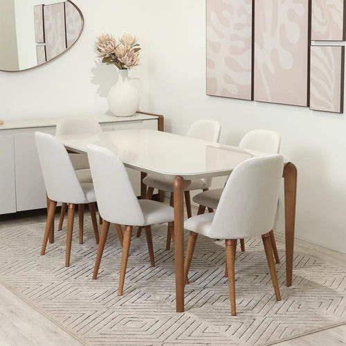 Conjunto de Jantar Mesa Retangular com Vidro Donatella com 6 Cadeiras New Drop
