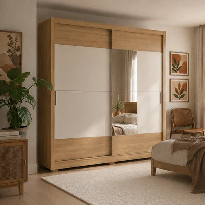 Guarda-Roupa Casal com Espelho 2 Portas de Correr 6 Gavetas Soho 240 cm