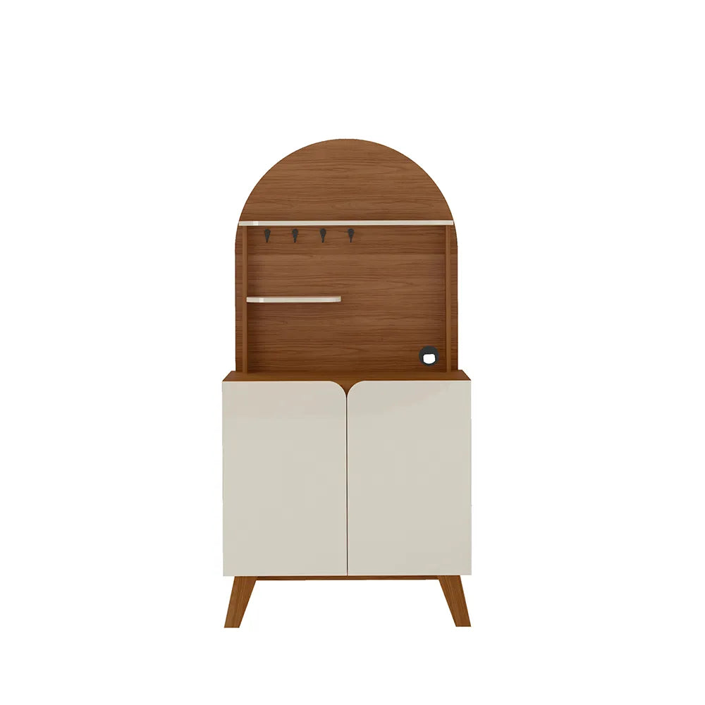 Buffet 2 Portas com Suporte de Xícaras para Sala e Cozinha Siena 80 cm - Natural c/ Off White