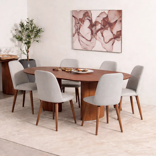 Conjunto de Jantar Mesa Orgânica Gaya 6 Cadeiras New Drop - Natural c/ Cinza