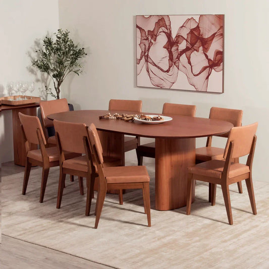 Conjunto de Jantar Mesa Orgânica Gaya 8 Cadeiras Ella - Natural c/ Caramelo