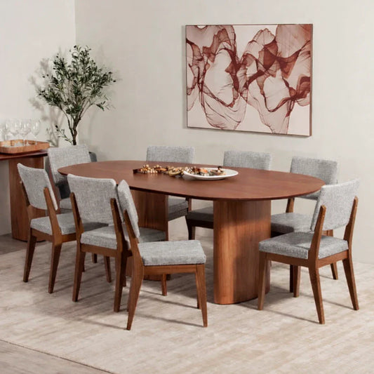 Conjunto de Jantar Mesa Orgânica Gaya 8 Cadeiras Ella - Natural c/ Mescla Cinza