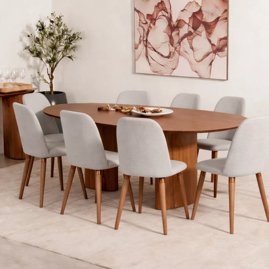 Conjunto de Jantar Mesa Orgânica Gaya 8 Cadeiras New Drop - Natural c/ Cinza