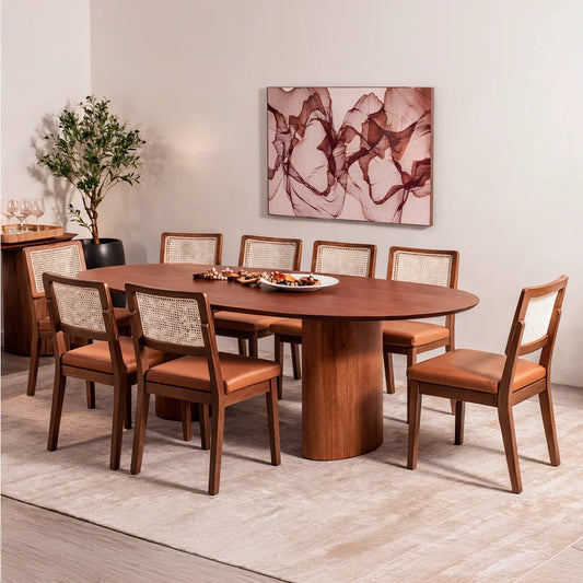 Conjunto de Jantar Mesa Orgânica Gaya 8 Cadeiras Saga - Natural c/ Caramelo