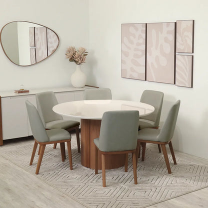 Conjunto de Jantar Mesa Redonda com Vidro 6 Cadeiras Kalina - Canella c/ Carbono
