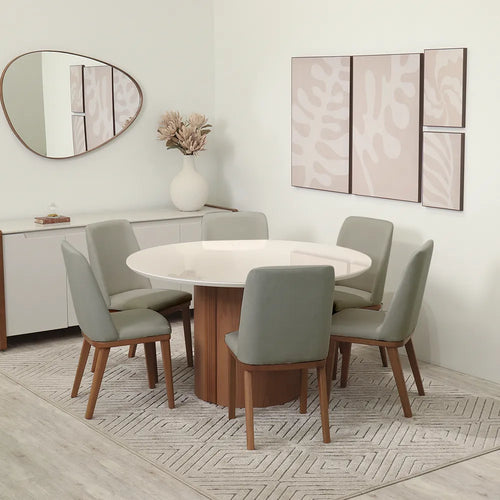 Conjunto de Jantar Mesa Redonda com Vidro 6 Cadeiras Kalina - Canella c/ Carbono
