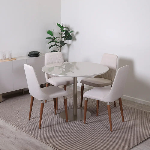 Conjunto de Jantar Mesa Redonda com Vidro Cloe 4 Cadeiras Lara