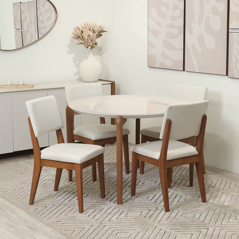 Conjunto de Jantar Mesa Redonda com Vidro Donatella com 4 Cadeiras Ella
