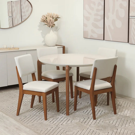 Conjunto de Jantar Mesa Redonda com Vidro Donatella com 4 Cadeiras Ella