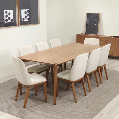 Conjunto de Jantar Mesa Retangular Harmony 8 Cadeiras Kalina - Natural c/ Off White