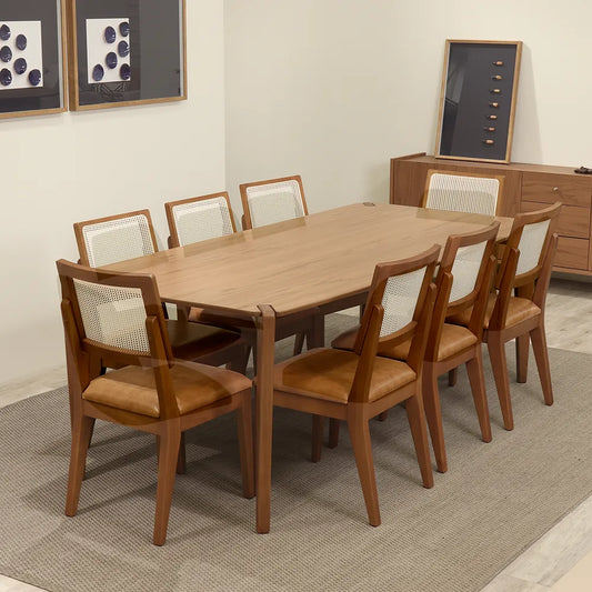Conjunto de Jantar Mesa Retangular Harmony 8 Cadeiras Saga - Natural c/ Caramelo