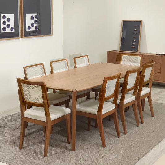 Conjunto de Jantar Mesa Retangular Harmony 8 Cadeiras Saga