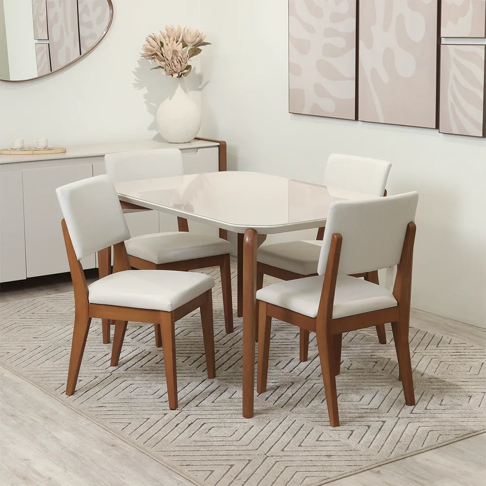 Conjunto de Jantar Mesa Retangular com Vidro Donatella com 4 Cadeiras Ella