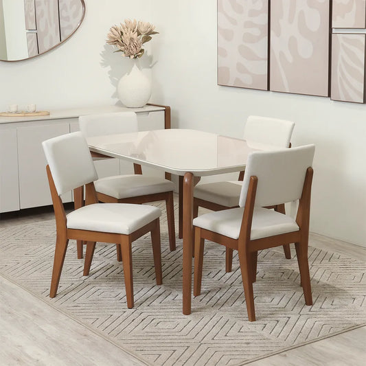 Conjunto de Jantar Mesa Retangular com Vidro Donatella com 4 Cadeiras Ella
