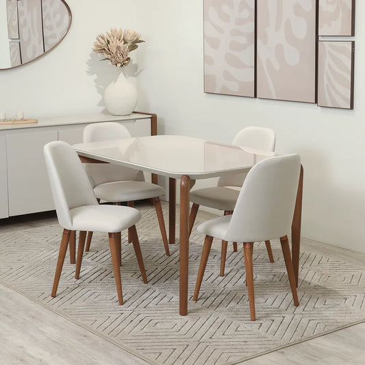 Conjunto de Jantar Mesa Retangular com Vidro Donatella com 4 Cadeiras New Drop