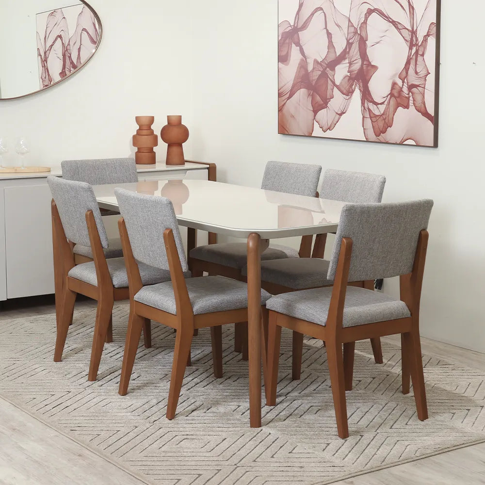 Conjunto de Jantar Mesa Retangular com Vidro Donatella com 6 Cadeiras Ella