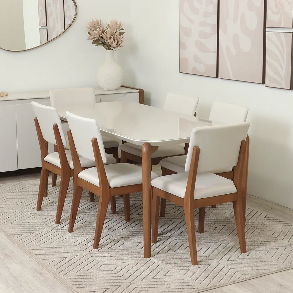 Conjunto de Jantar Mesa Retangular com Vidro Donatella com 6 Cadeiras Ella