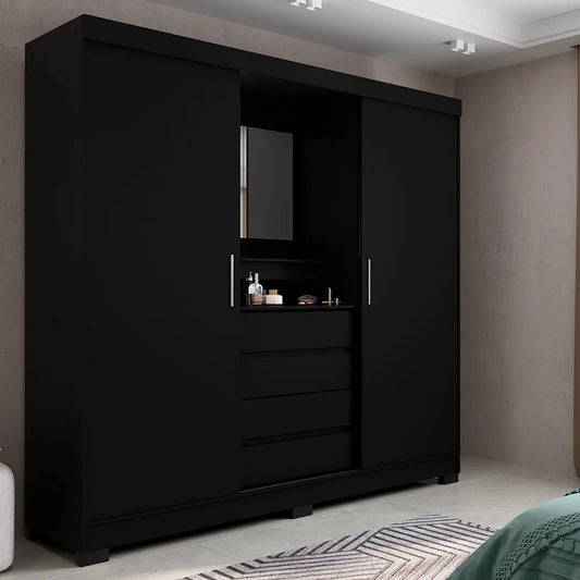 Guarda-Roupa Casal com Espelho 2 Portas de Correr 4 Gavetas Finley 184 cm