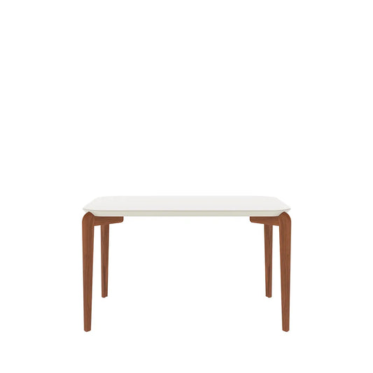 Mesa de Jantar Retangular c/ Vidro para 4 Lugares Donatella 135 cm - Off White Fosco c/ Natural
