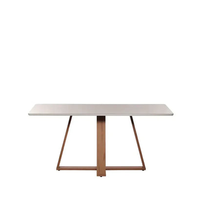 Conjunto de Jantar Mesa Retangular com Vidro Avena 6 Cadeiras Saga Off White c/ Linho Mescla Cru