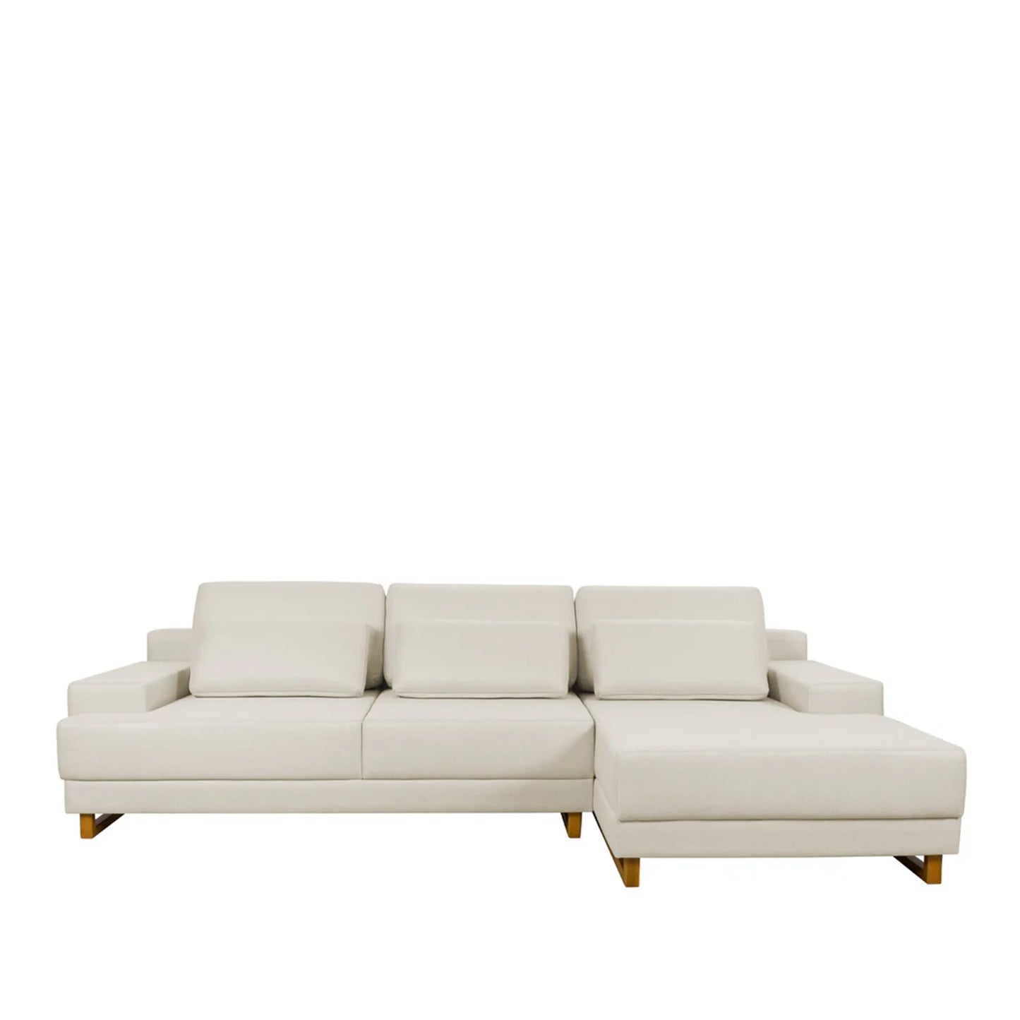 Sofá 6 Lugares com Chaise Lado Direito Mônaco 300 cm - Linho Texturizado Bege c/ Natural