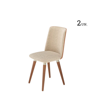 Conjunto de 2 Cadeiras Giratória de Madeira Maciça Estofada Dakota - Natural c/ Bouclé Cru e PU Off White - Champanhe
