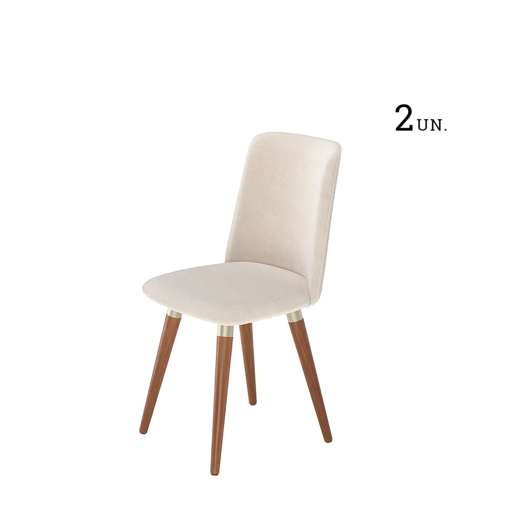 Conjunto de 2 Cadeiras Giratória de Madeira Maciça Estofada Dakota - Natural c/ Linho Off White - Champanhe