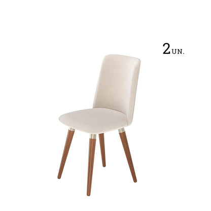 Conjunto de 2 Cadeiras Giratória de Madeira Maciça Estofada Dakota - Natural c/ Linho Off White - Champanhe