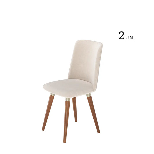 Conjunto de 2 Cadeiras Giratória de Madeira Maciça Estofada Dakota - Natural c/ Linho Off White - Champanhe