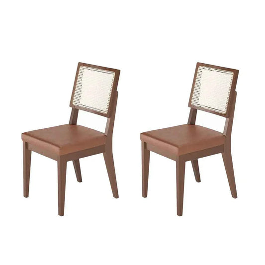 Conjunto de 2 Cadeiras de Madeira Maciça Estofada Saga - Natural c/ PU Caramelo - Palhinha
