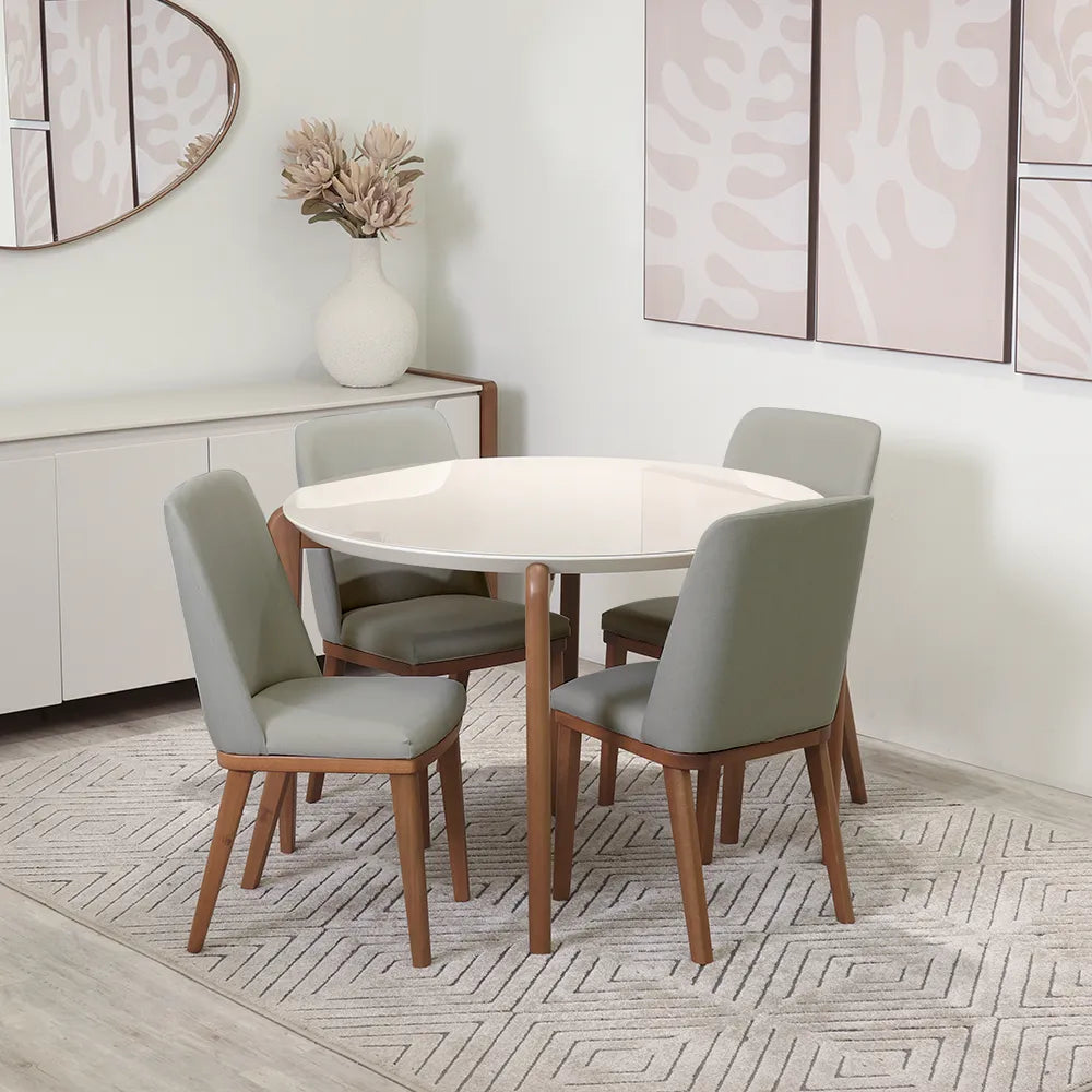 Conjunto de Jantar Mesa Redonda com Vidro Donatella 4 Cadeiras Kalina - Natural c/ Carbono