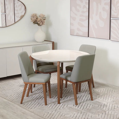 Conjunto de Jantar Mesa Redonda com Vidro Donatella 4 Cadeiras Kalina - Natural c/ Carbono