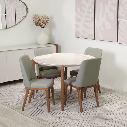 Conjunto de Jantar Mesa Redonda com Vidro Donatella 4 Cadeiras Kalina - Natural c/ Carbono