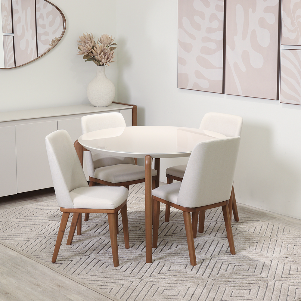 Conjunto de Jantar Mesa Redonda com Vidro Donatella 4 Cadeiras Kalina