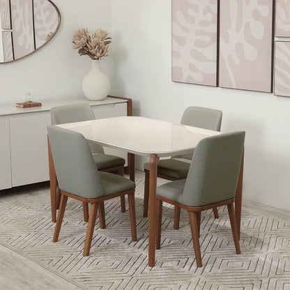Conjunto de Jantar Mesa Retangular com Vidro Donatella 4 Cadeiras Kalina - Natural c/ Carbono
