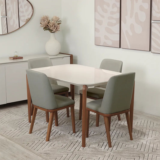 Conjunto de Jantar Mesa Retangular com Vidro Donatella 4 Cadeiras Kalina - Natural c/ Carbono