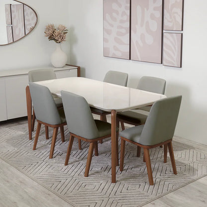 Conjunto de Jantar Mesa Retangular com Vidro Donatella 6 Cadeiras Kalina - Natural c/ Carbono