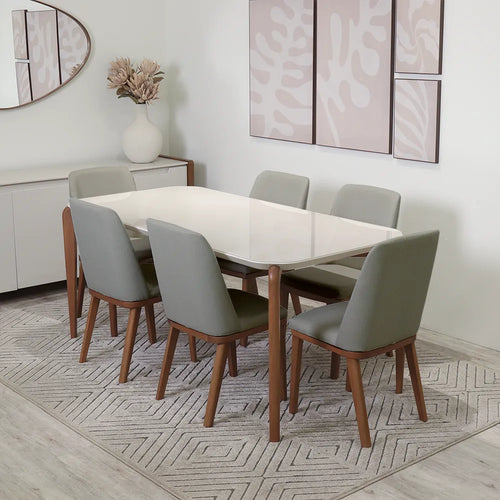 Conjunto de Jantar Mesa Retangular com Vidro Donatella 6 Cadeiras Kalina - Natural c/ Carbono