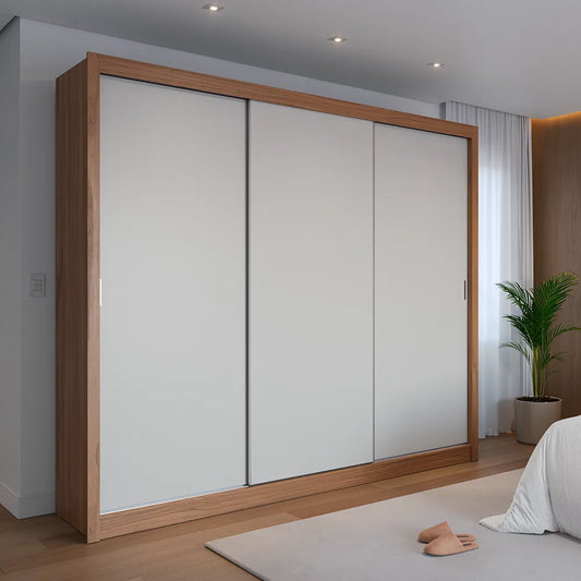 Guarda-Roupa Casal 3 Portas de Correr 8 Gavetas Montclair 275 cm - Canella c/ Off White Fosco