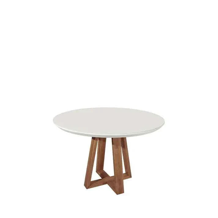 Conjunto de Jantar Mesa Redonda com Vidro Bennett 4 Cadeiras Lara Off White c/ Linho Off White