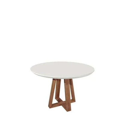 Conjunto de Jantar Mesa Redonda com Vidro Bennett 4 Cadeiras Lara Off White c/ Linho Off White