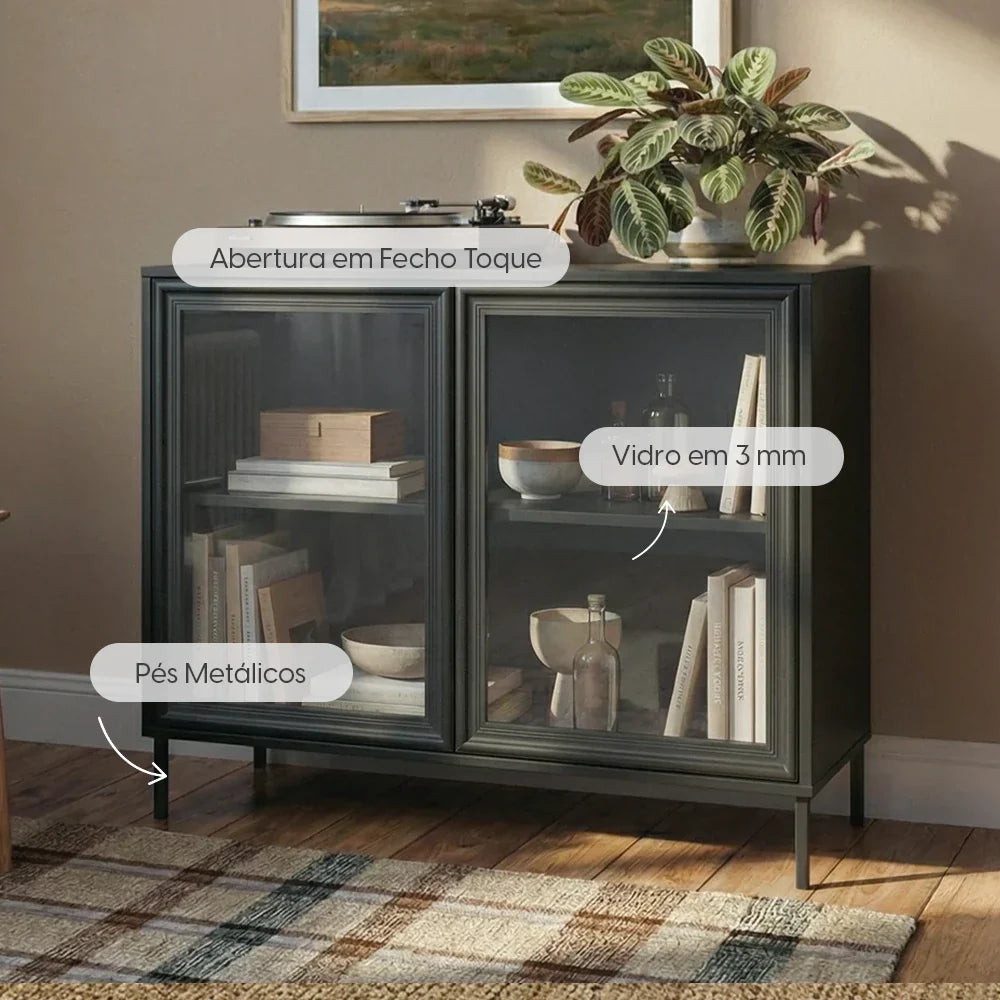 Buffet 2 Portas com Vidro Vitria 91 cm