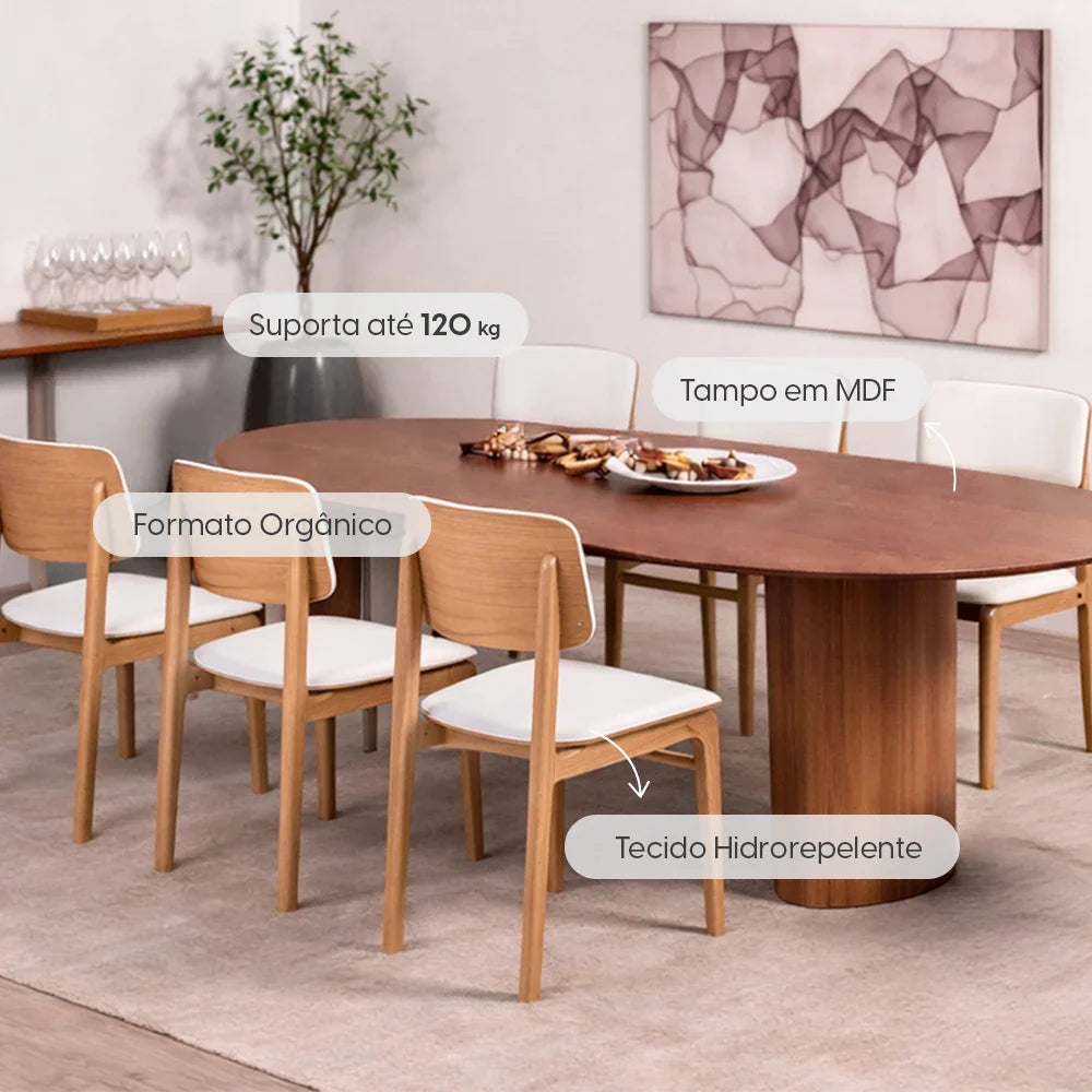 Conjunto de Jantar Mesa Orgânica 6 Cadeiras Gaya