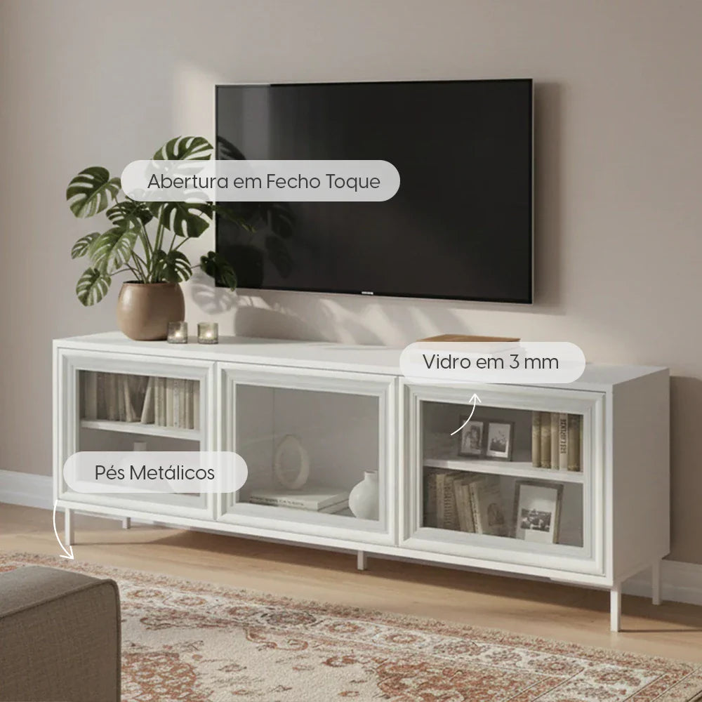 Rack para TV Até 55" 3 Portas com Vidro Vitria 135 cm