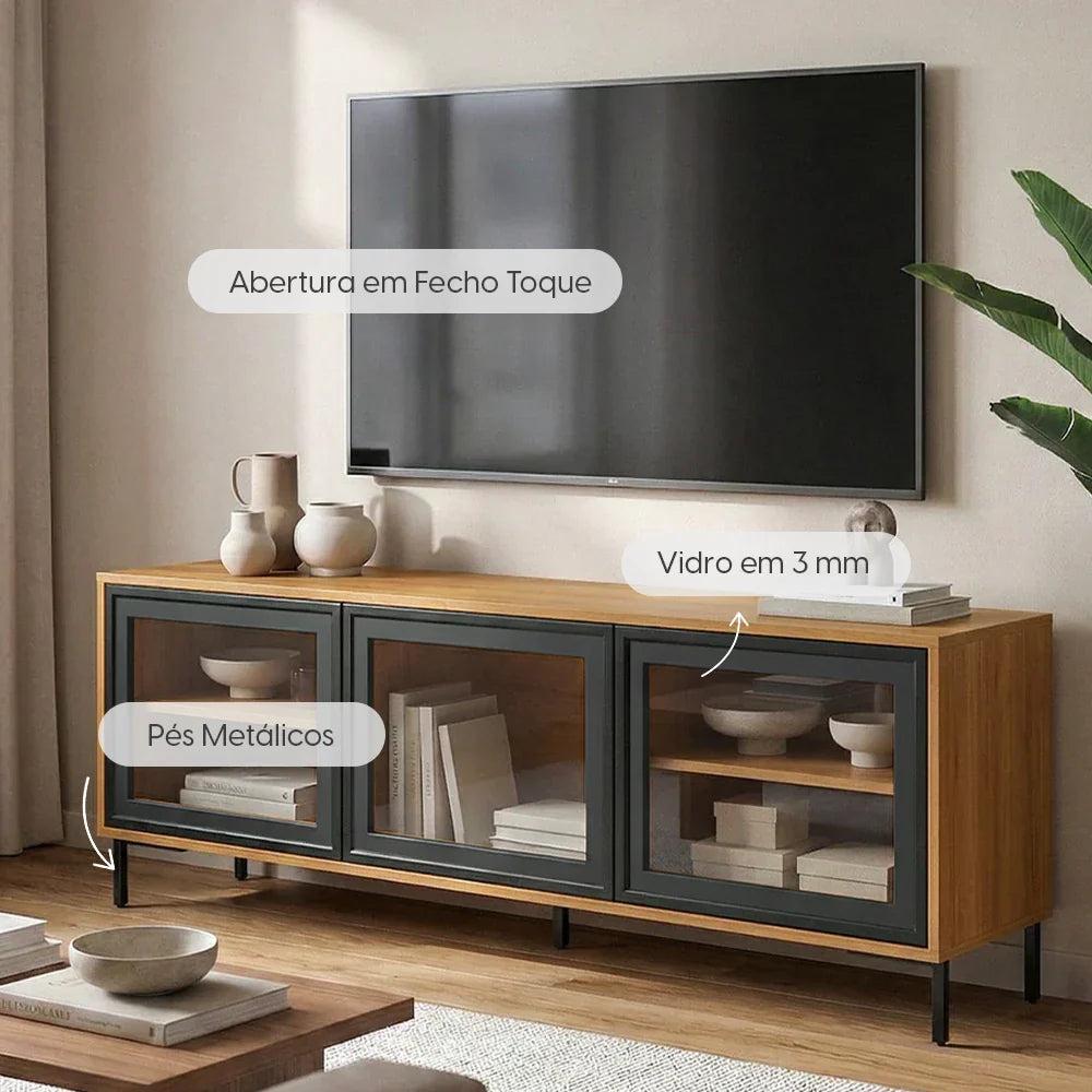 Rack para TV Até 55" 3 Portas com Vidro Vitria 135 cm