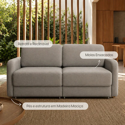 Sofá Cama Retrátil e Reclinável 3 Lugares Hudson 190 cm