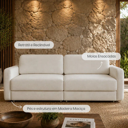 Sofá Cama Retrátil e Reclinável 3 Lugares Hudson 210 cm