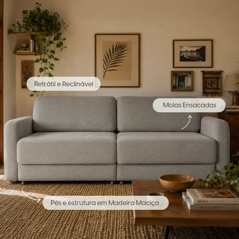 Sofá Cama Retrátil e Reclinável 3 Lugares Hudson 210 cm